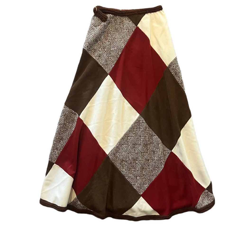 Vintage Glen of Michigan Union Tag Wool Patchwork Peasant Skirt Size Medium